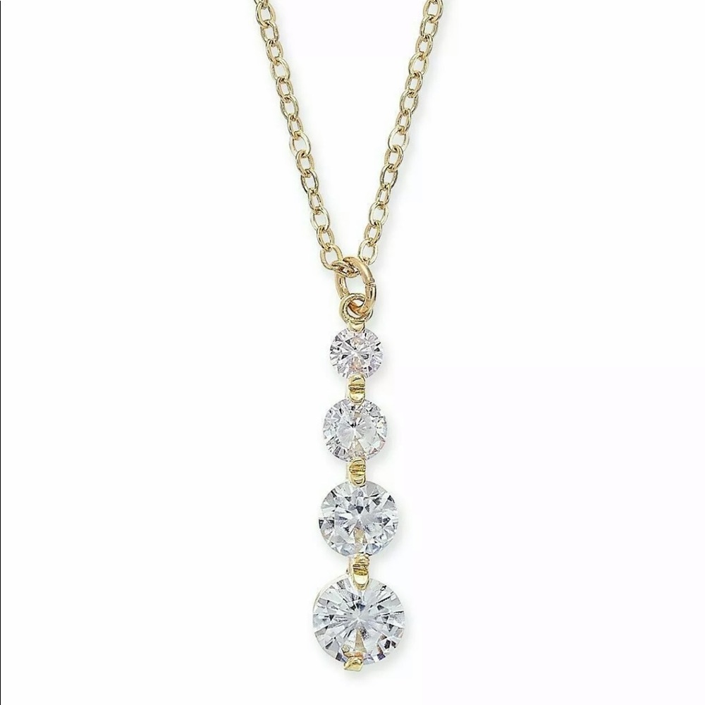 Cubic zirconia 4 Drop Pendant Necklace, Gold Tone